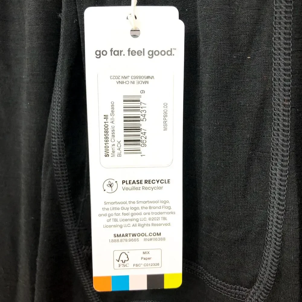 SMARTWOOL Men's Classic All Season Merino Bottom Medium Black Base Layer NWT